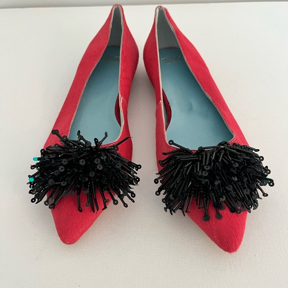 Frances Valentine Shoes - Frances Valentine Paige Pink Flats with Black Embellishments